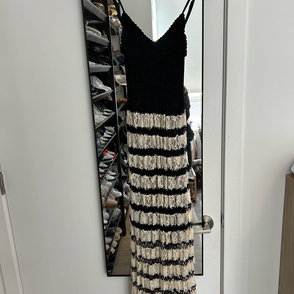 Free People Women's Black and Cream Crochet Dress